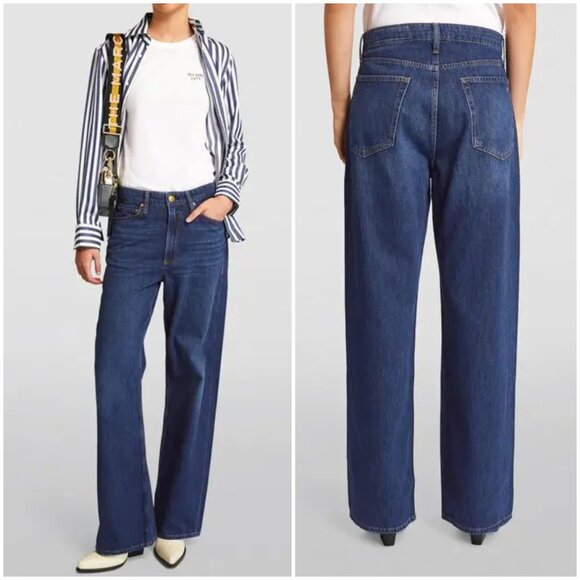RAG & BONE Logan Wide-Leg Jeans Mid Rise Blue Denim in RINSE Dark Wash size 26 - Picture 2 of 14